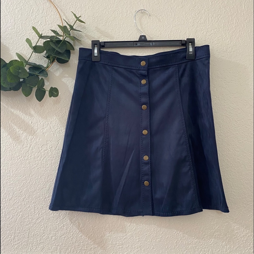 navy suede button skirt